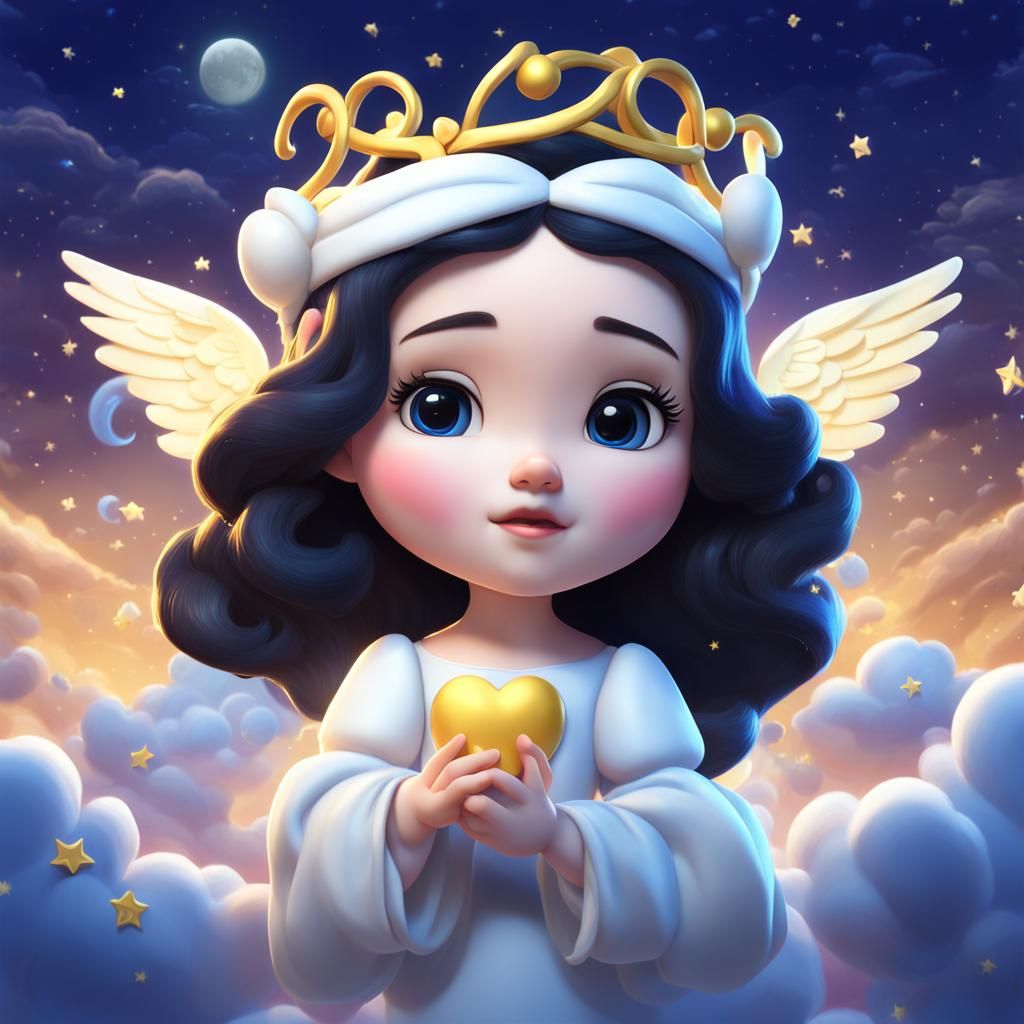 Chibi Snow White Angel in Dreamy Cloudscape