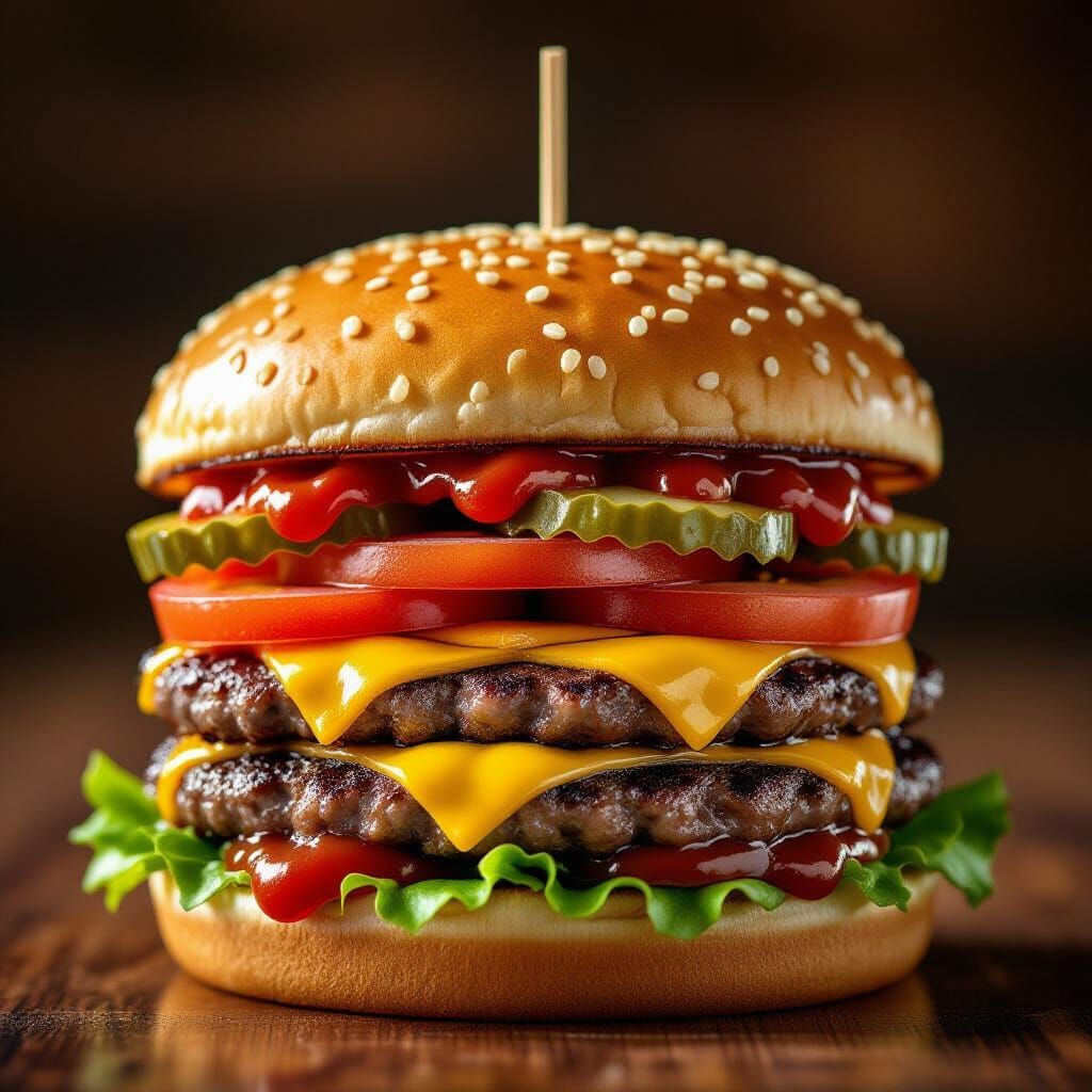 Juicy Double Cheeseburger with Skewer in Studio Lighting