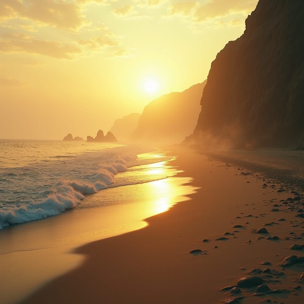 Surreal Discovery on Sun-Kissed Beach in Dreamscape Style