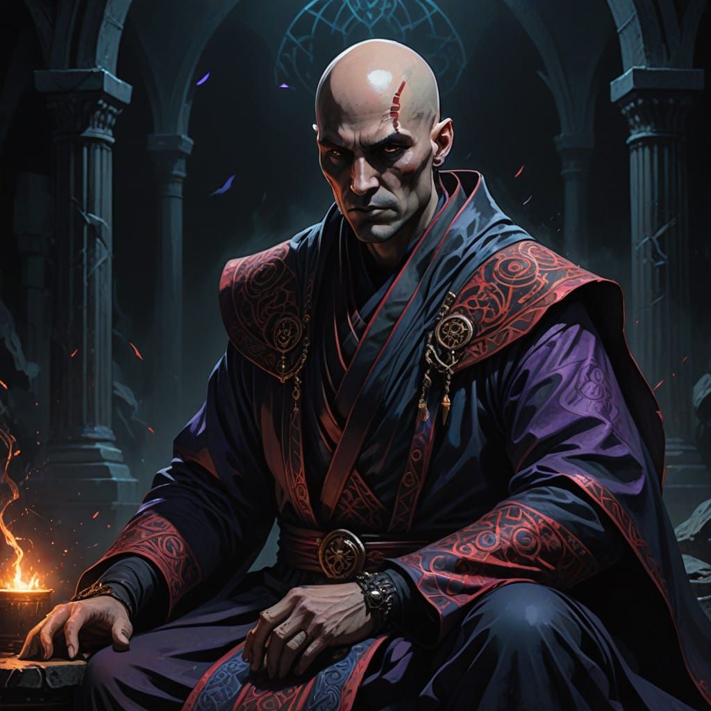 Dark Fantasy Necromancer in Red and Black Robes