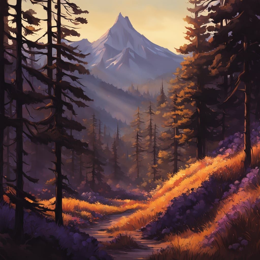 Serene Mountain Range at Twilight - Realistic Digital Painti...