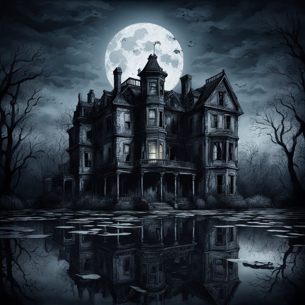 Decaying Victorian Manor House in Charcoal Style