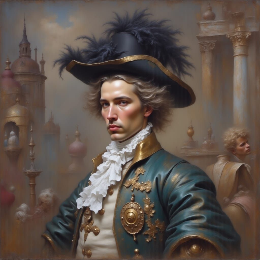 Renaissance Man Portrait with Turquoise Glow