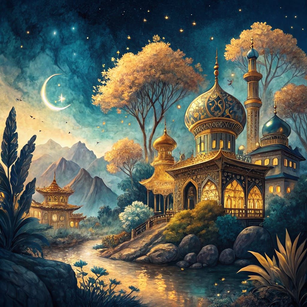 oriental night landscape