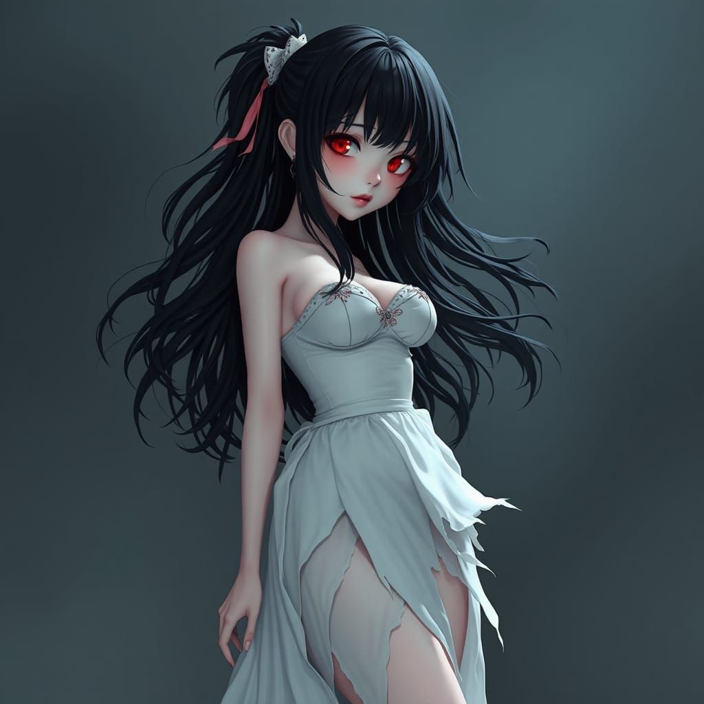 Curvy Japanese Horror Ghost in 3D Anime Style