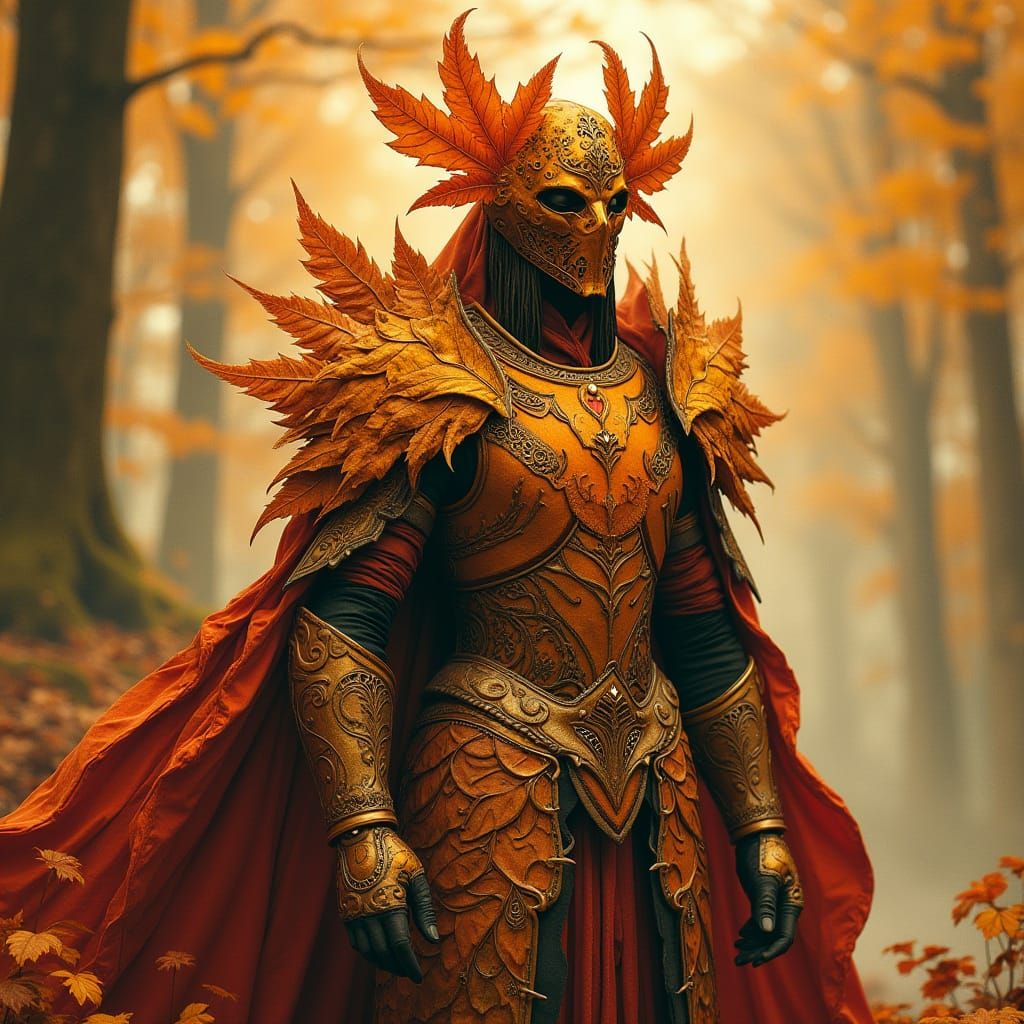 Autumn Armor Hero Emerges from Mythic Forest