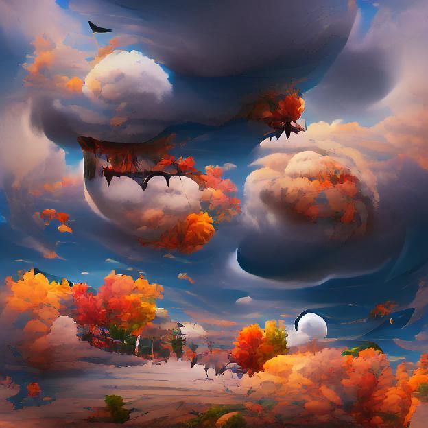 3D Halloween Landscape with Dramatic Clouds