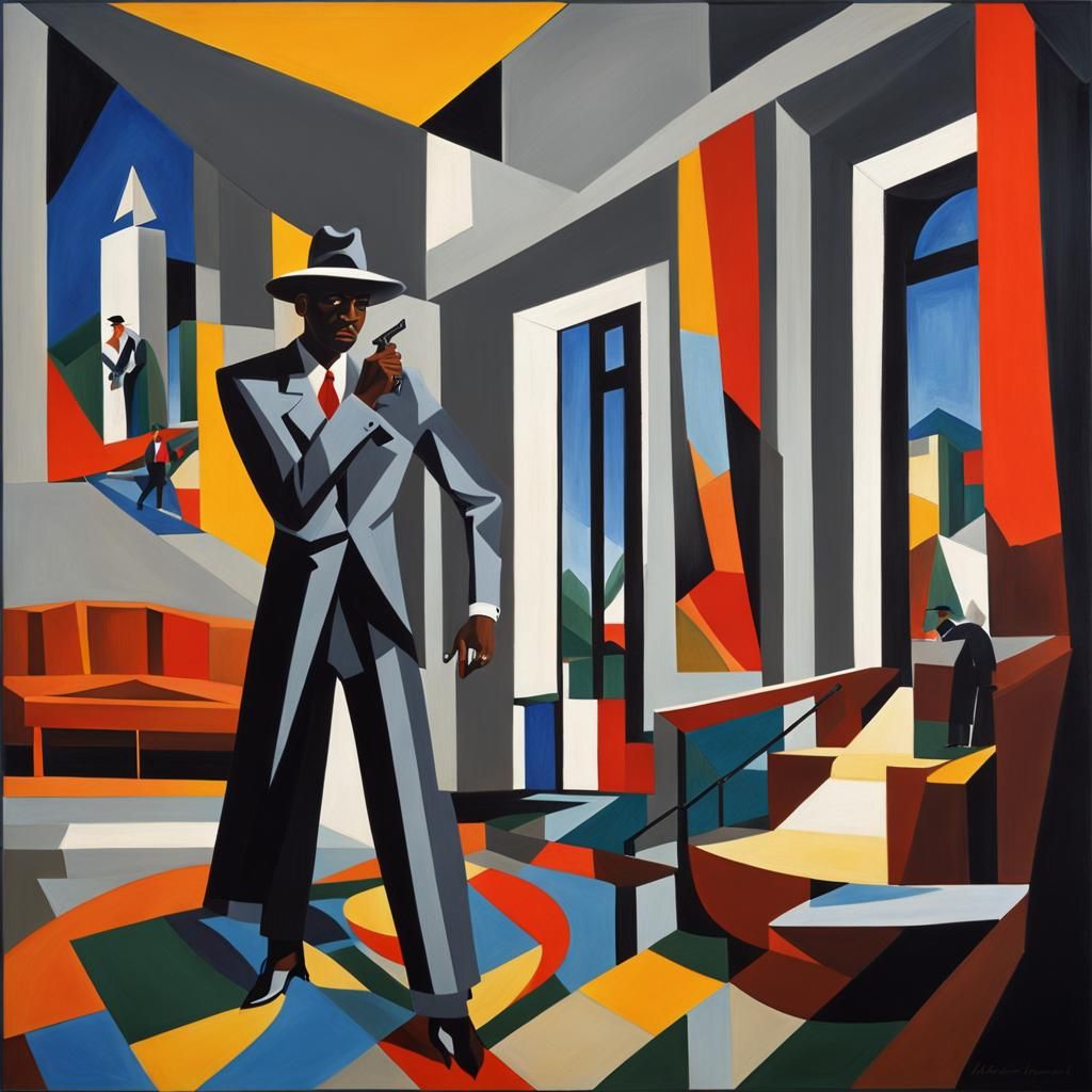 Cubist Crime Scene in Bright Monochromatic Colors