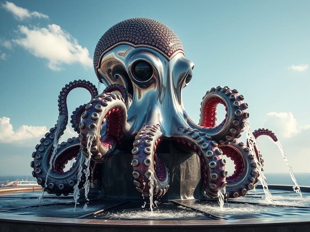 Giant Chromium Octopus Fountain: Professional Photography