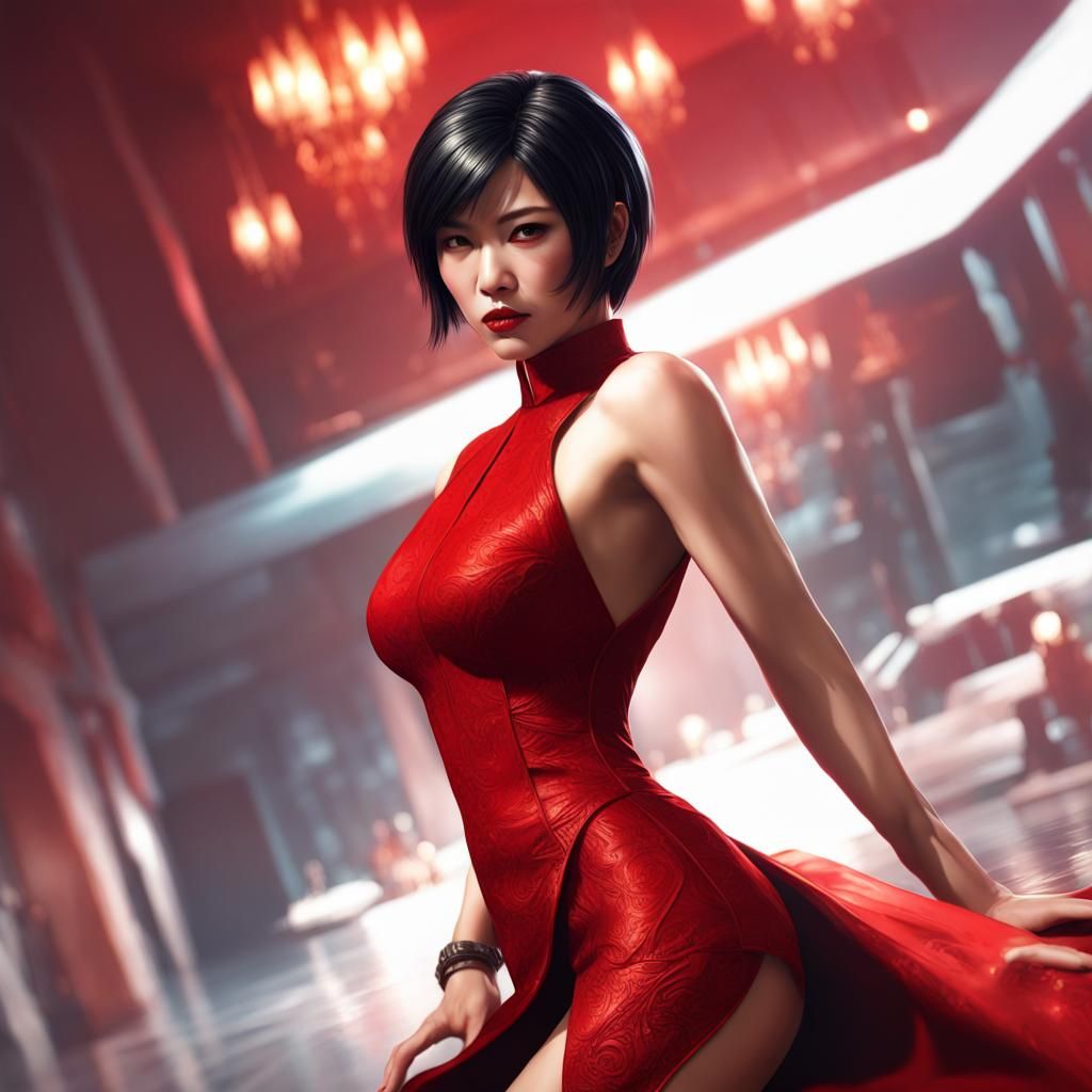 Ada Wong in Red Dress, Hyperrealistic 8K