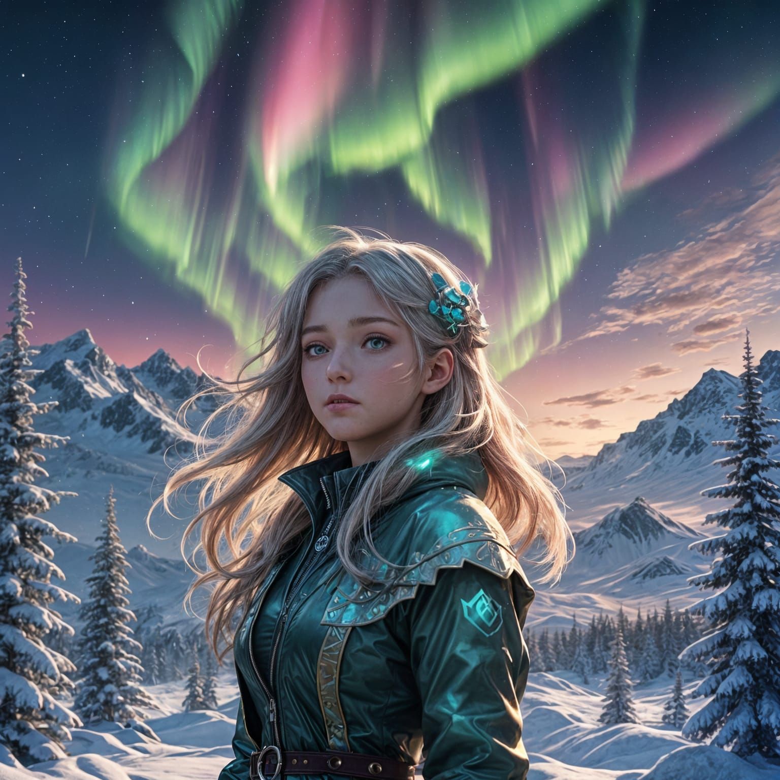Breathtaking Aurora Borealis in Anime Style
