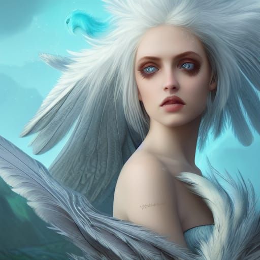 Tan Skinned Harpy with White Feathers in Fantasy Art