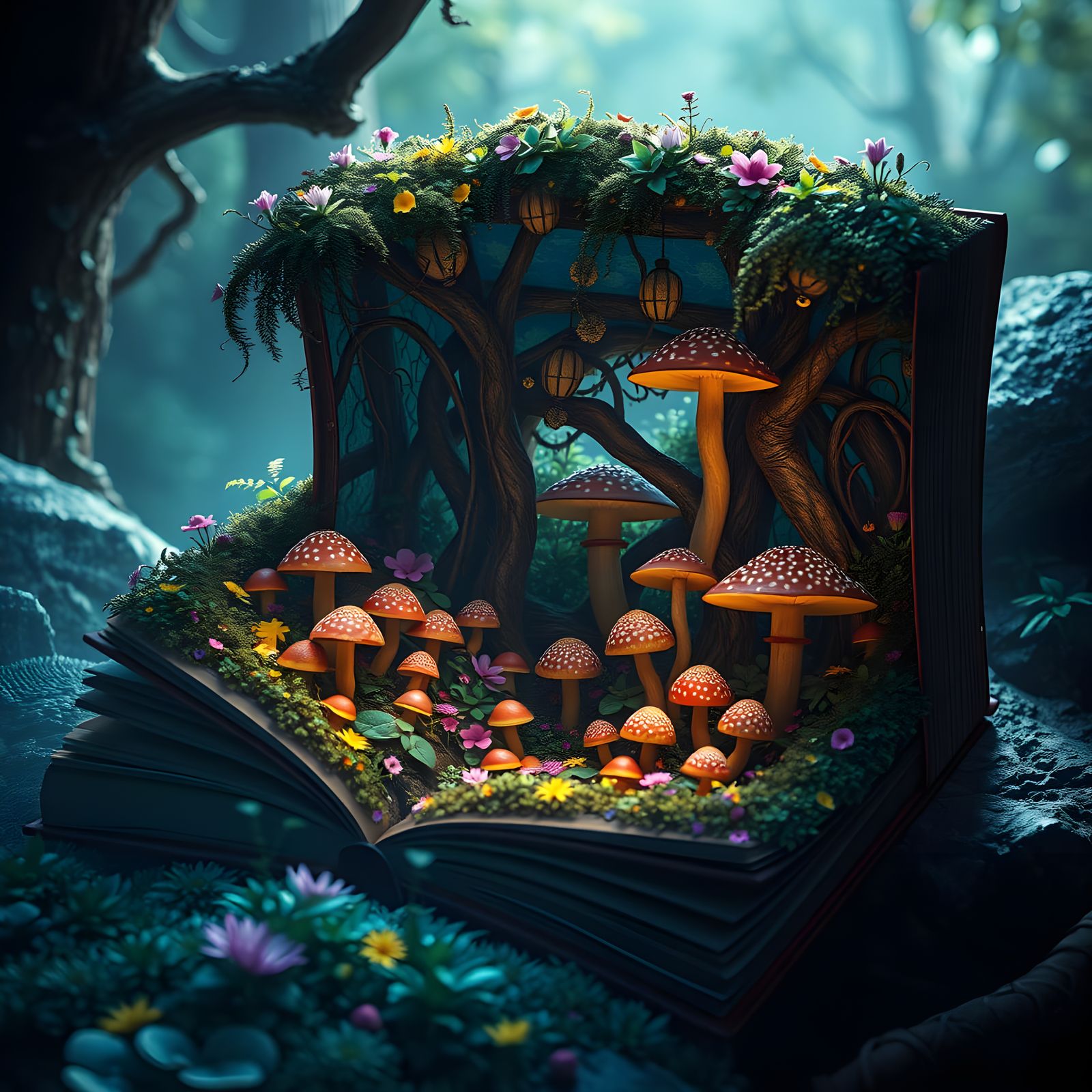 Dark Fantasy Masterpiece: Glowing Mushrooms and Volumetric L...
