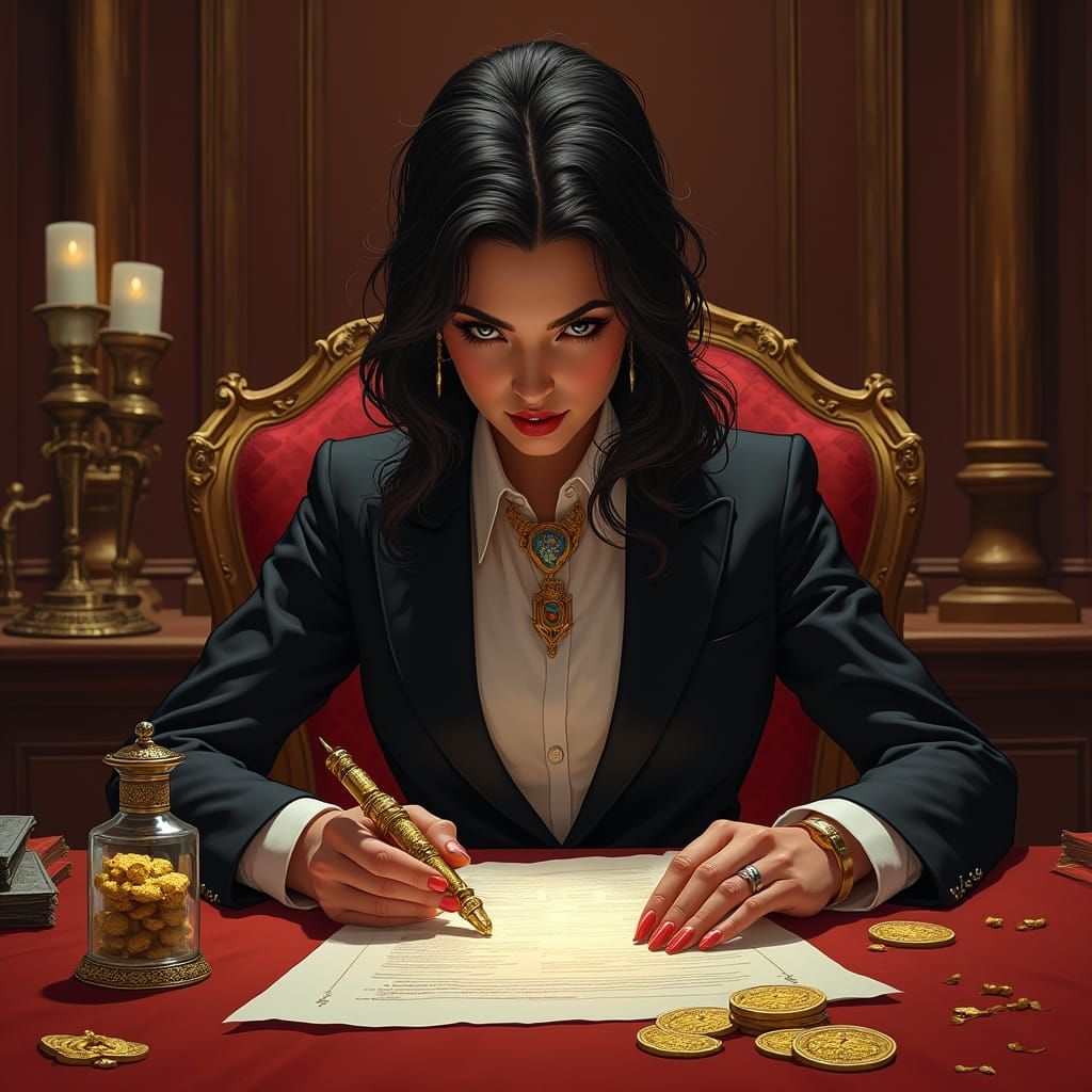 Confident Advisor in Jund Suit, Rakdos-Themed Illustration