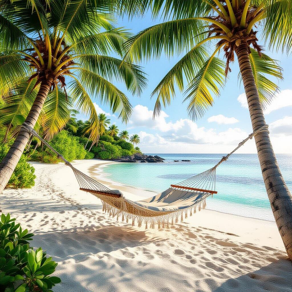 Serene Tropical Beach Paradise in Golden Hour Light