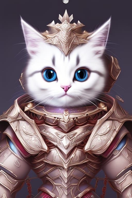 Kitten Cleric in Silver Armor, Digital Illustration