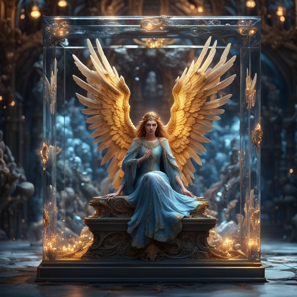 Angel in Crystal Cube, Fantasy Concept Art