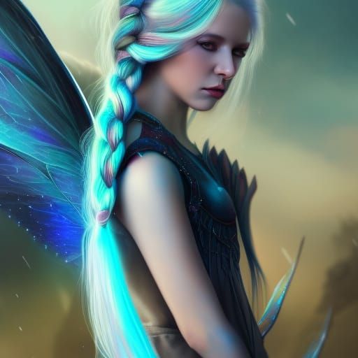 Blue-winged Fairy in Snowy Landscape: Fantasy Art