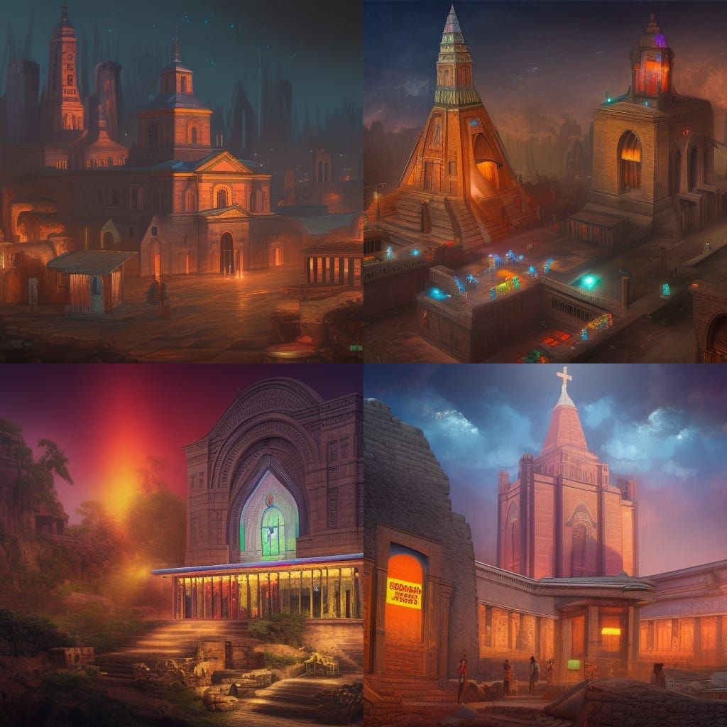 Ethiopian Church Surrounded by Neon in Detailed Matte Painti...