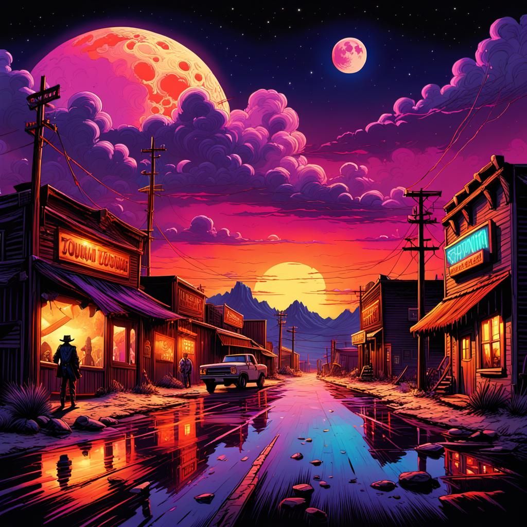Wild West Sundown in Comic Book Style