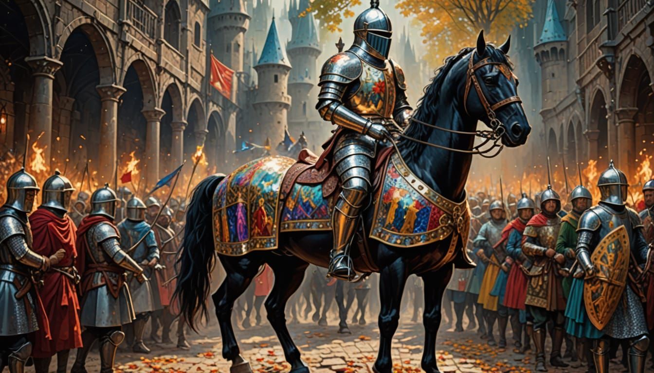 Vibrant Knight on a Sequined Steed