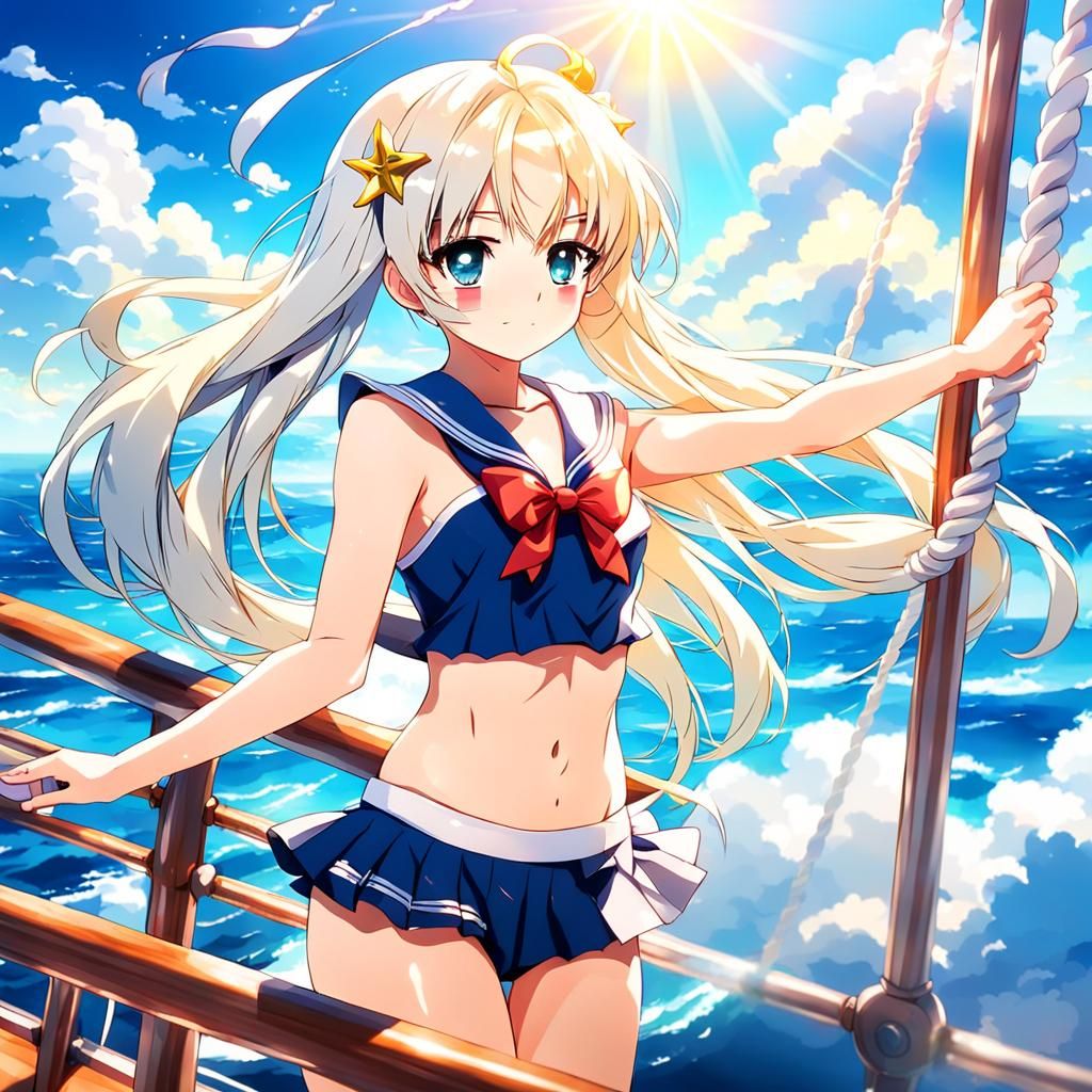 Anime Sailor on High Seas in Divine Light