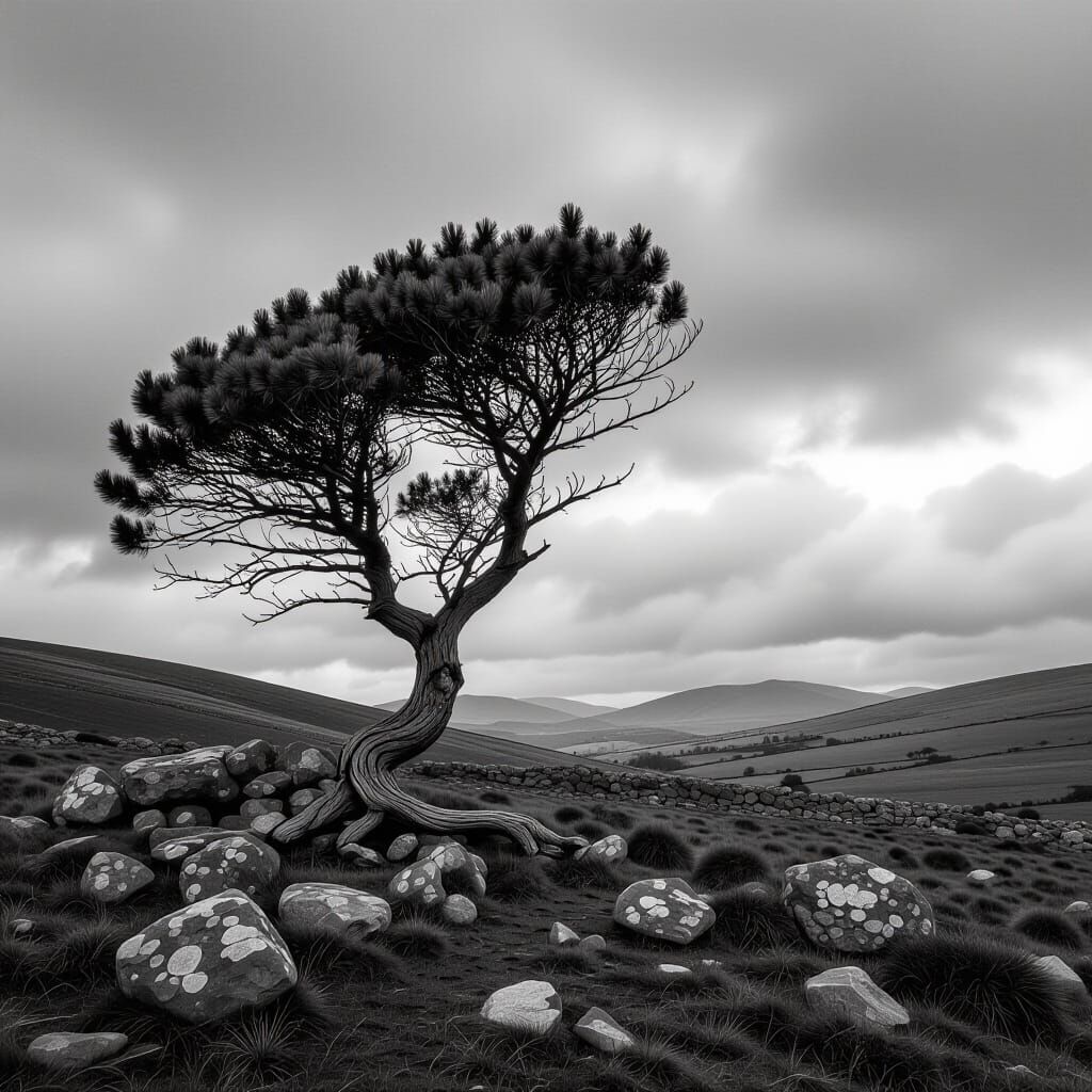 Joshua Tree in Irish Valley: Black and White Photography