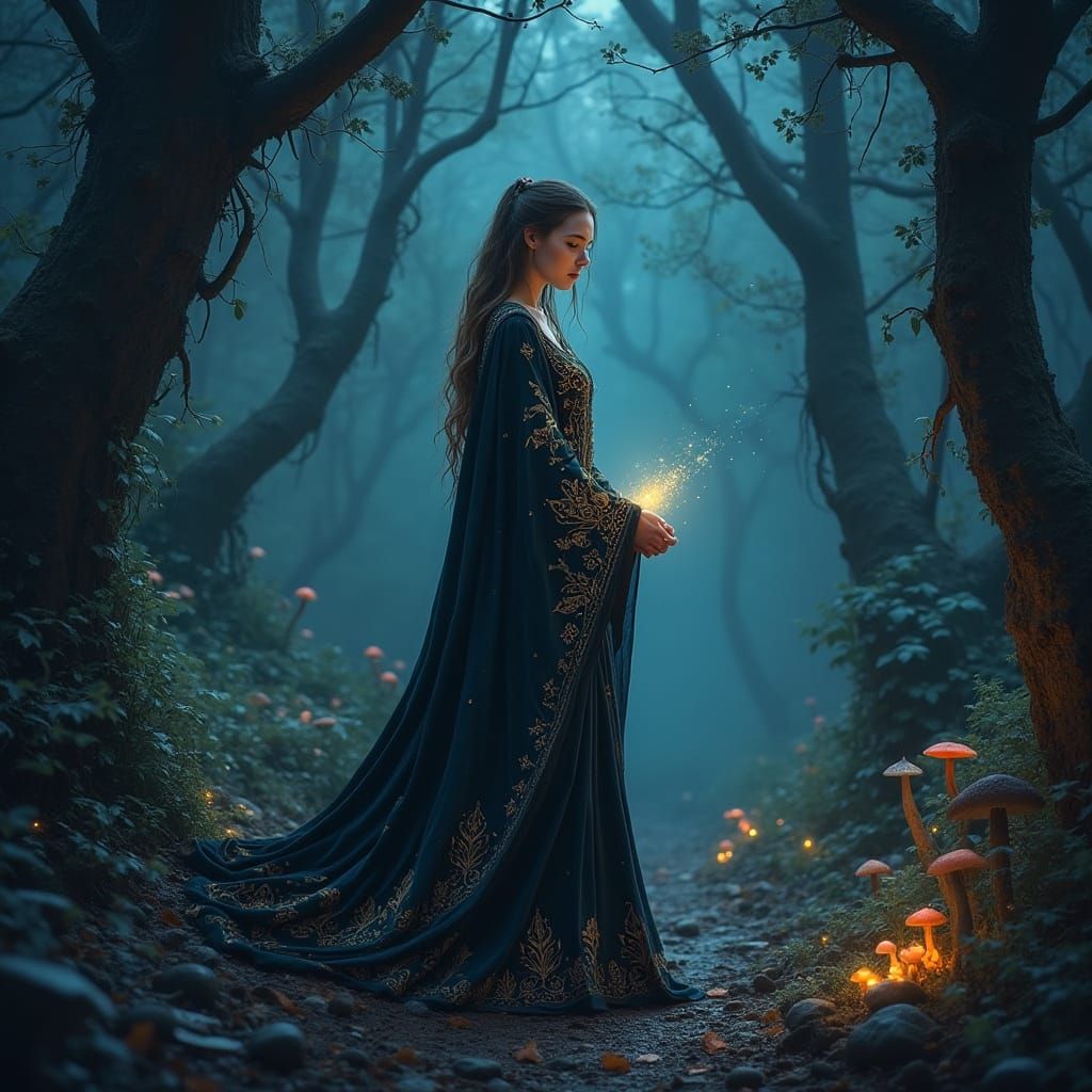 Sorceress at Forest's Edge in Mystical Style
