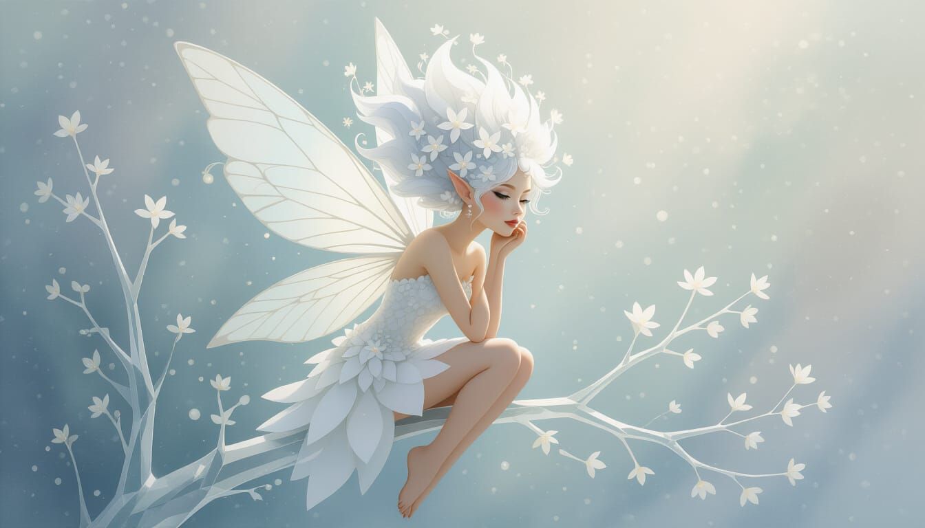 Geometric Fairy in Watercolor Dreamscape