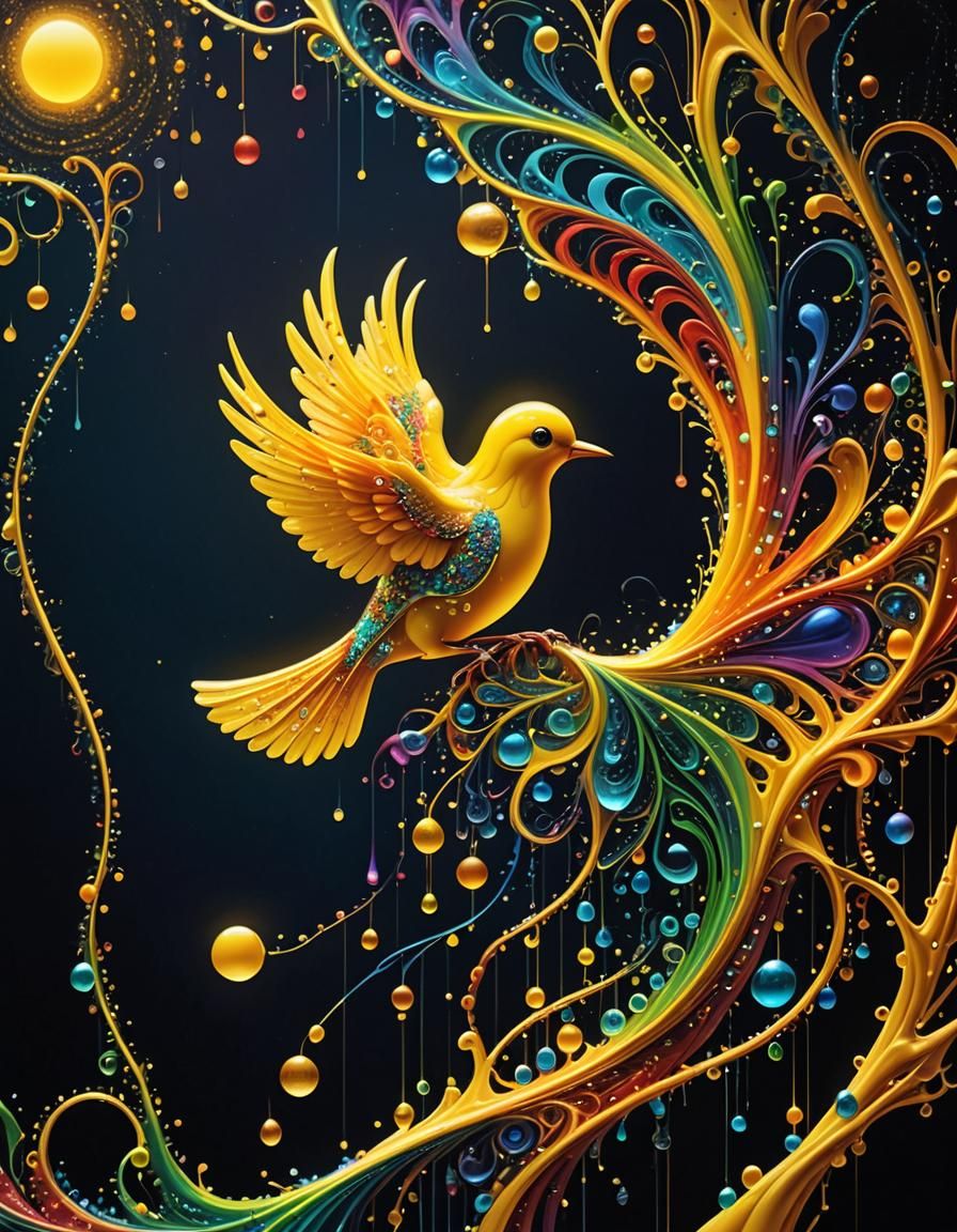 Mystical Yellow Bird Diving into Mythical Realm