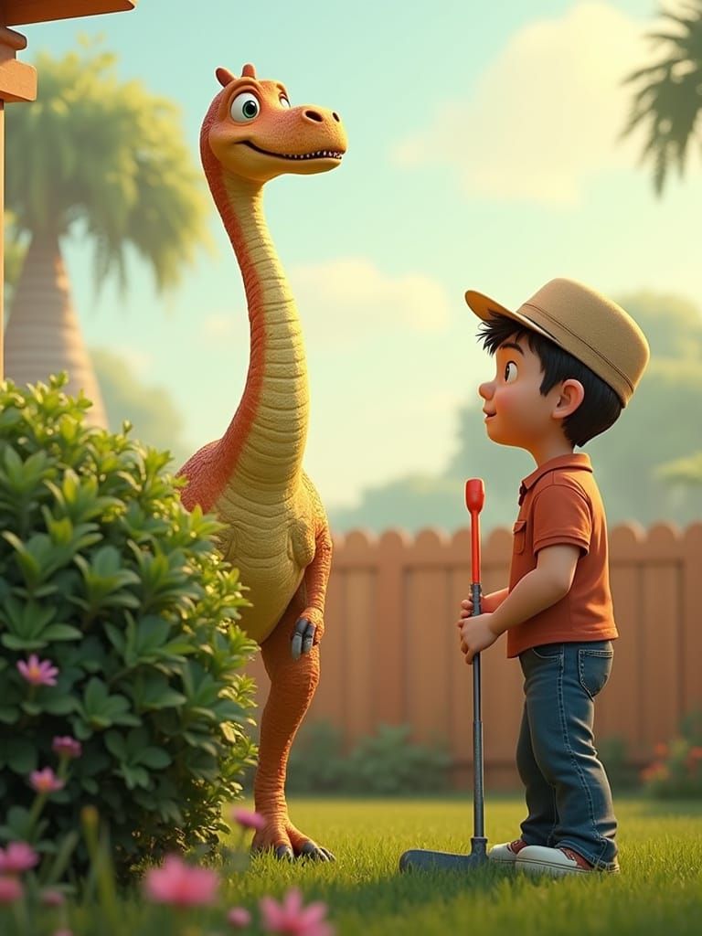 Whimsical Dinosaur Neighbor in 3D Digital Art