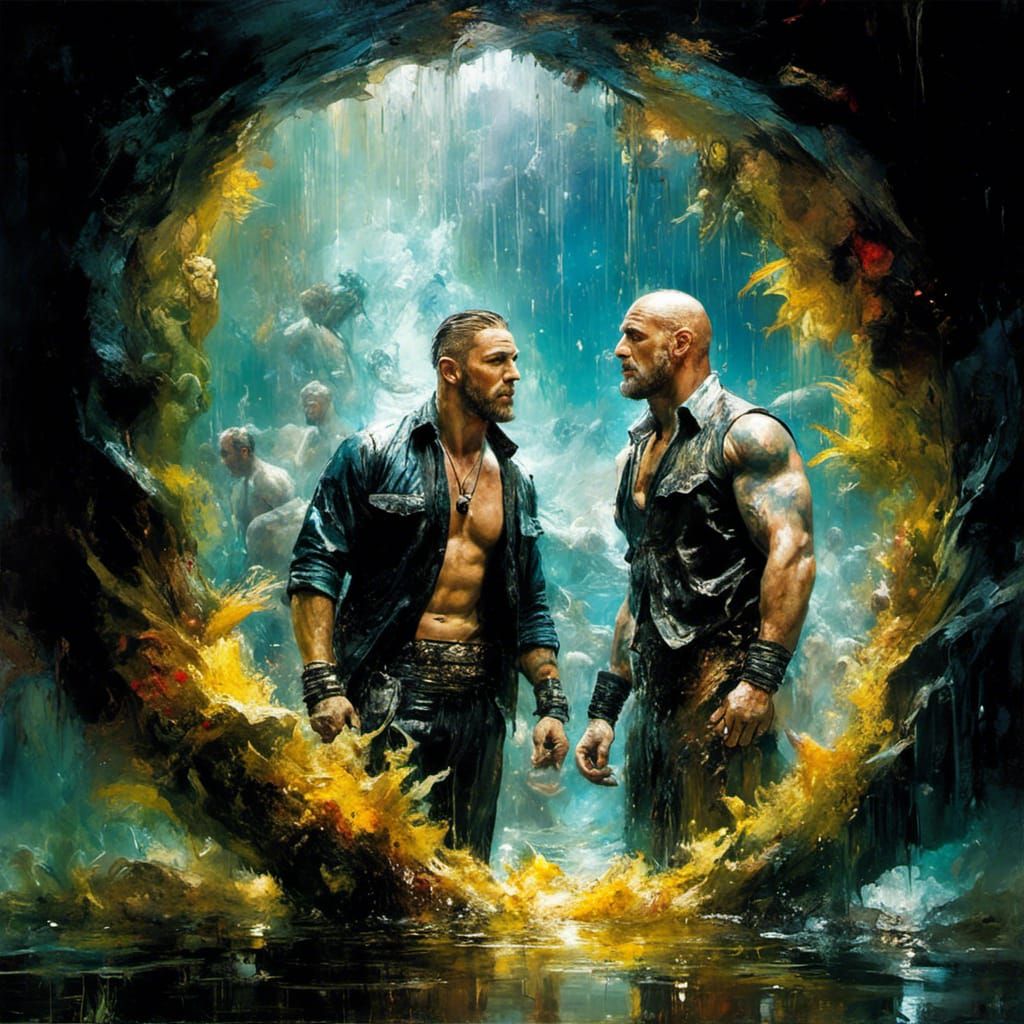 Dramatic Merfolk in Stormy Seas, Fine Art Painting