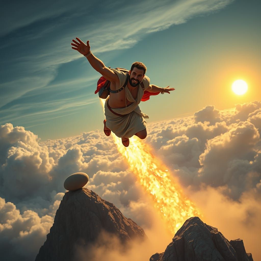 Sisyphus Soars into the Sky in Ancient Greek Splendor