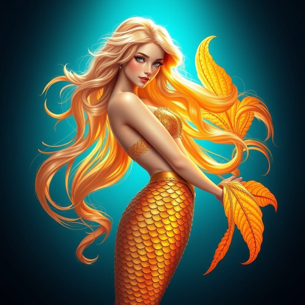 Majestic Mermaid in Vibrant Sunset Hues