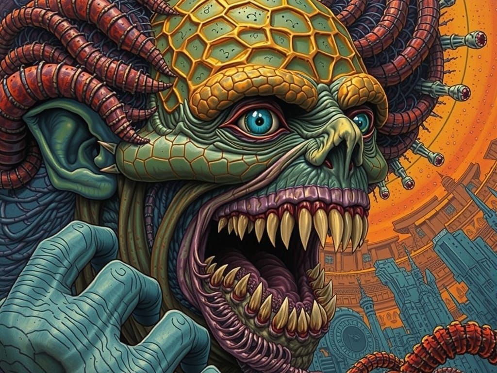 Maximalist Sci-Fi Creature in Psychedelic Colors