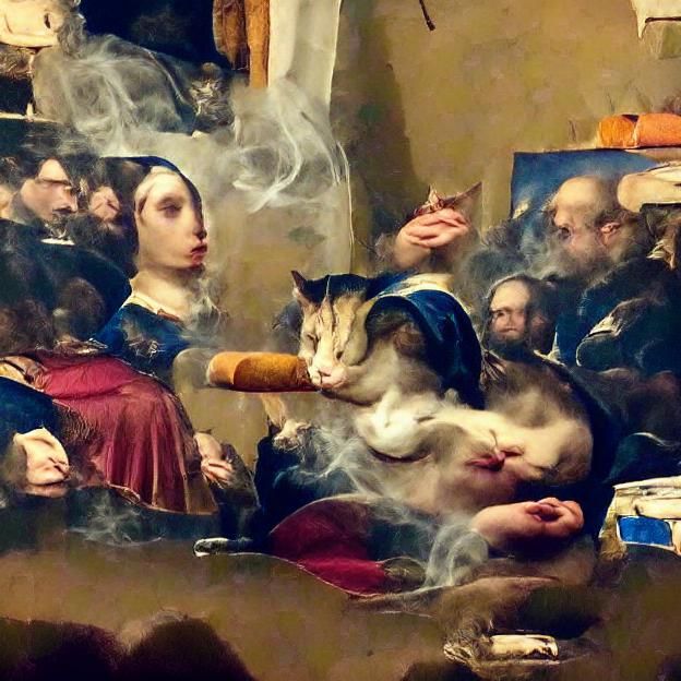 Renaissance Cat Smoking Blunt: Artistic Rendition