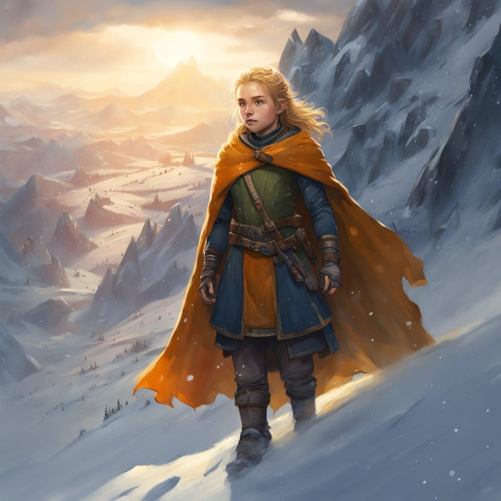 Halfling Cleric of Yondalla on Snowy Mountain