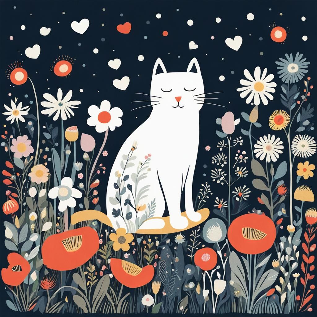 Cute Cat in Moomin Style with Heart Lights