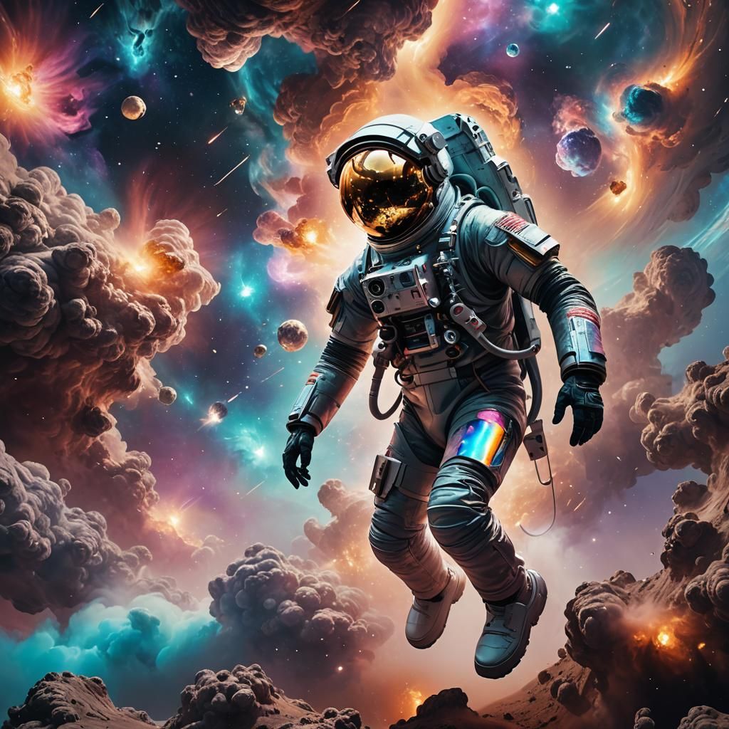 Astronaut Floating in Nebulae Void: Digital Matte Painting