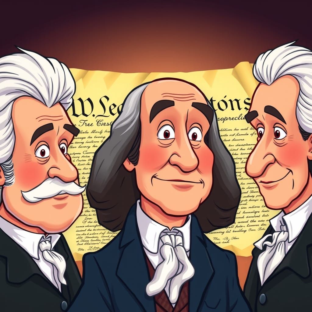 Founding Fathers Cartoon Portraits in 1950s Animation Style