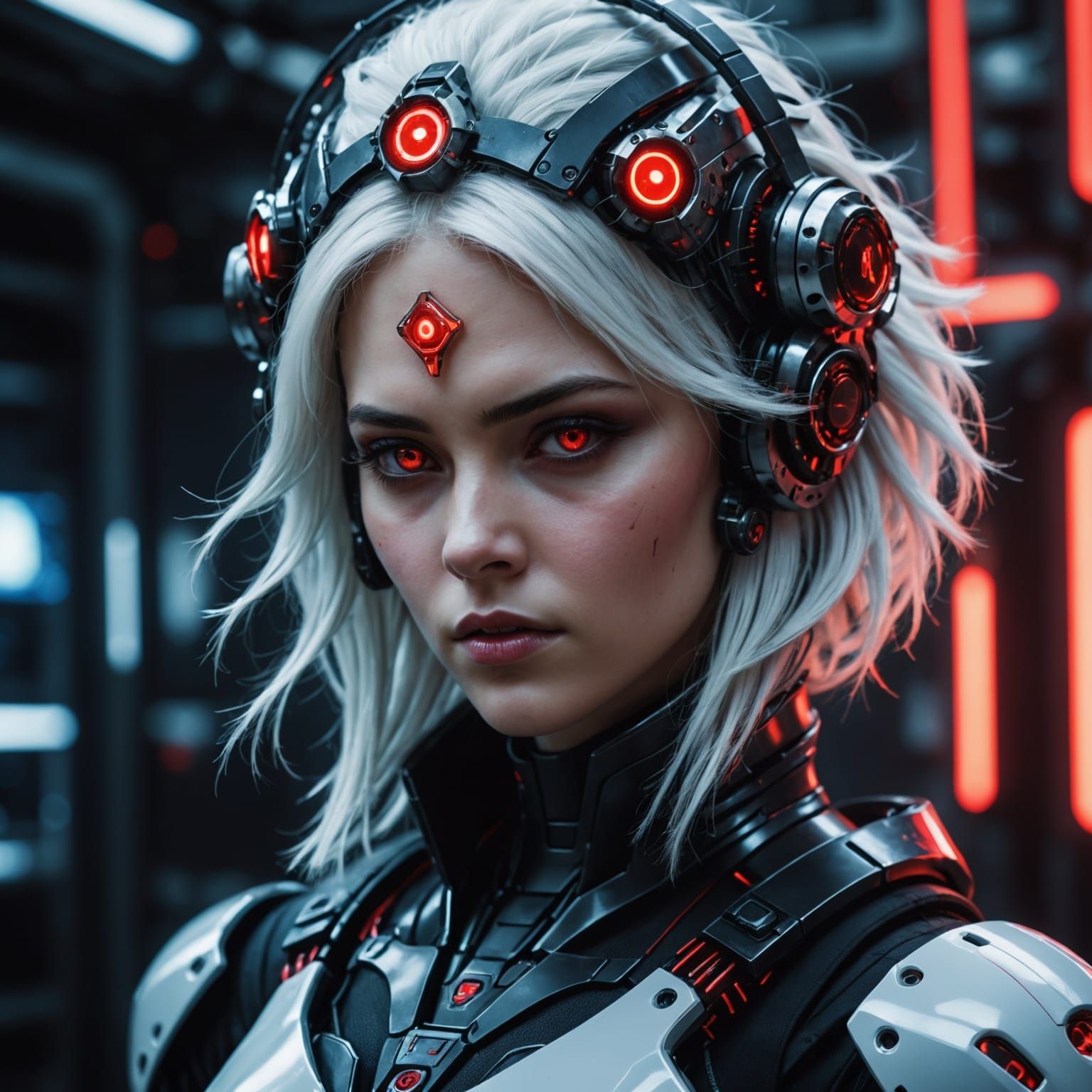 Cyberpunk Goddess in a Glimmering Headpiece