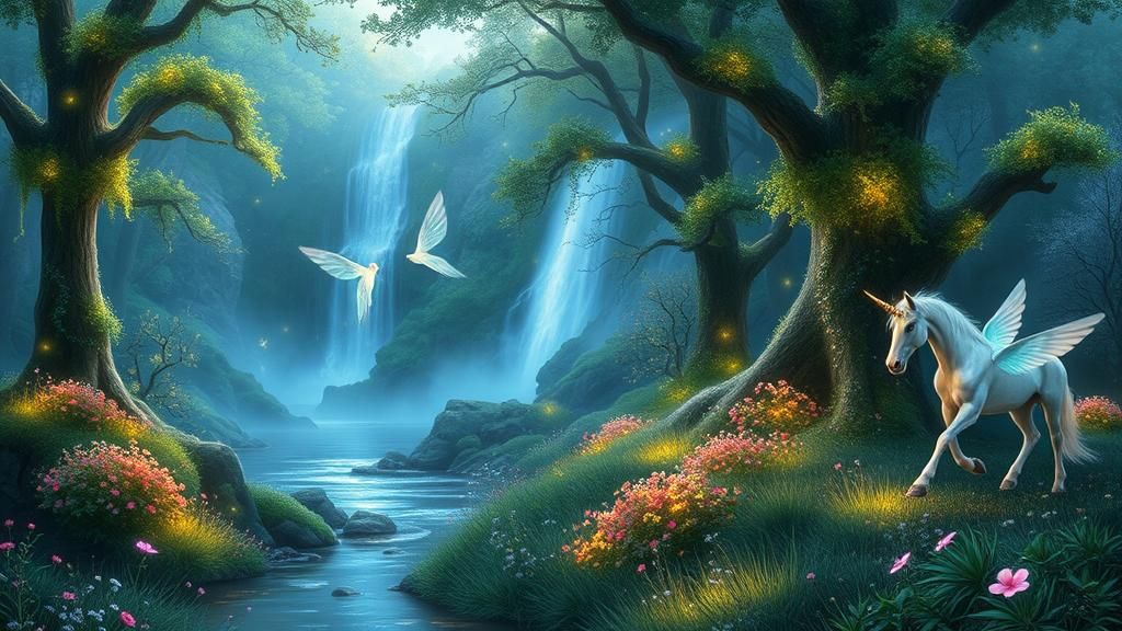 Luminous Forest with Mythical Creatures