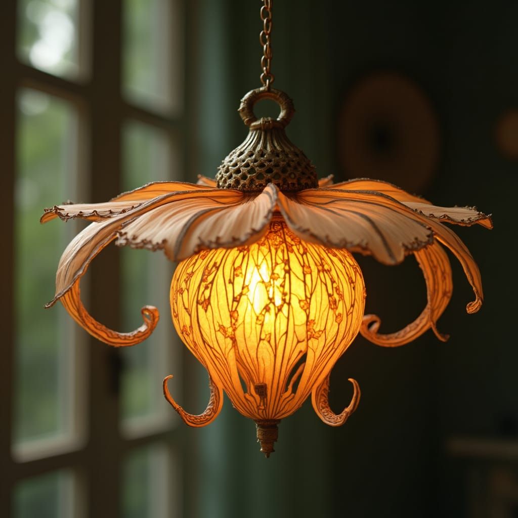 Ornate Flower Lamp in Art Nouveau Style