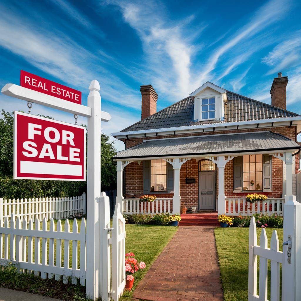 Charming Real Estate House with For Sale Sign