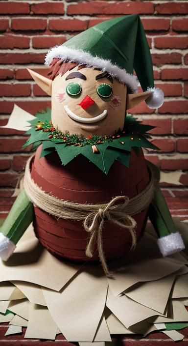 Festive Christmas Elf Pinata Against Brick Wall