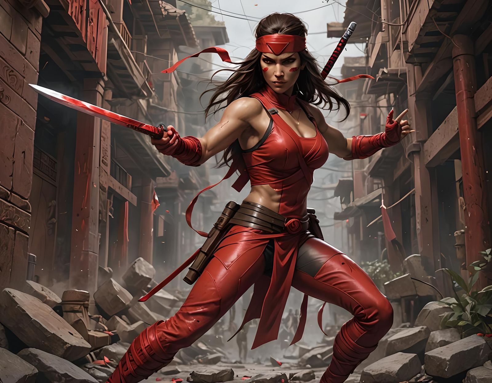 Elektra Natchios in Detailed Matte Painting Style
