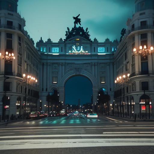 Dramatic Cinematic View of Madrid on Film