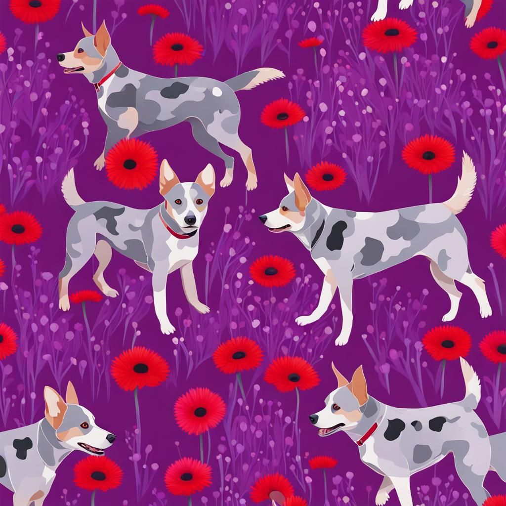 Australian Cattle Dog Runs Through Flower Field