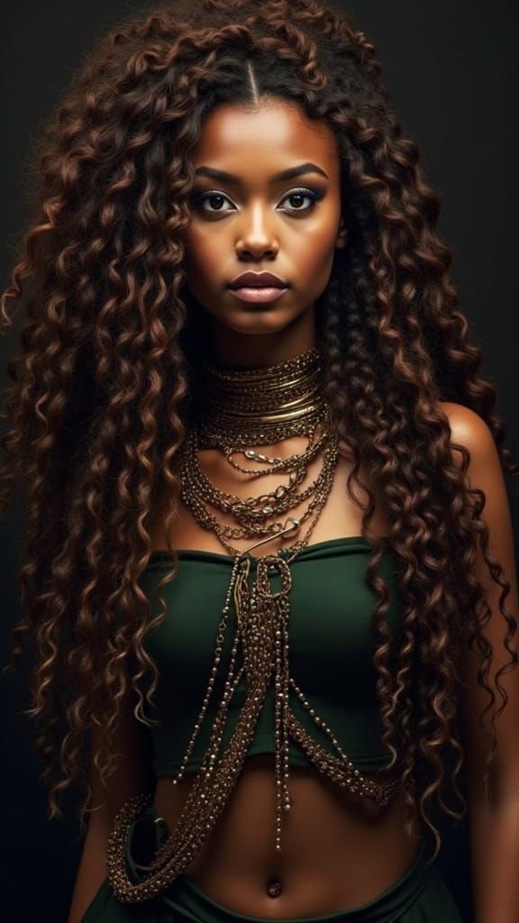 Beautiful Woman with Curly Hair and Smoky Eyeshadow