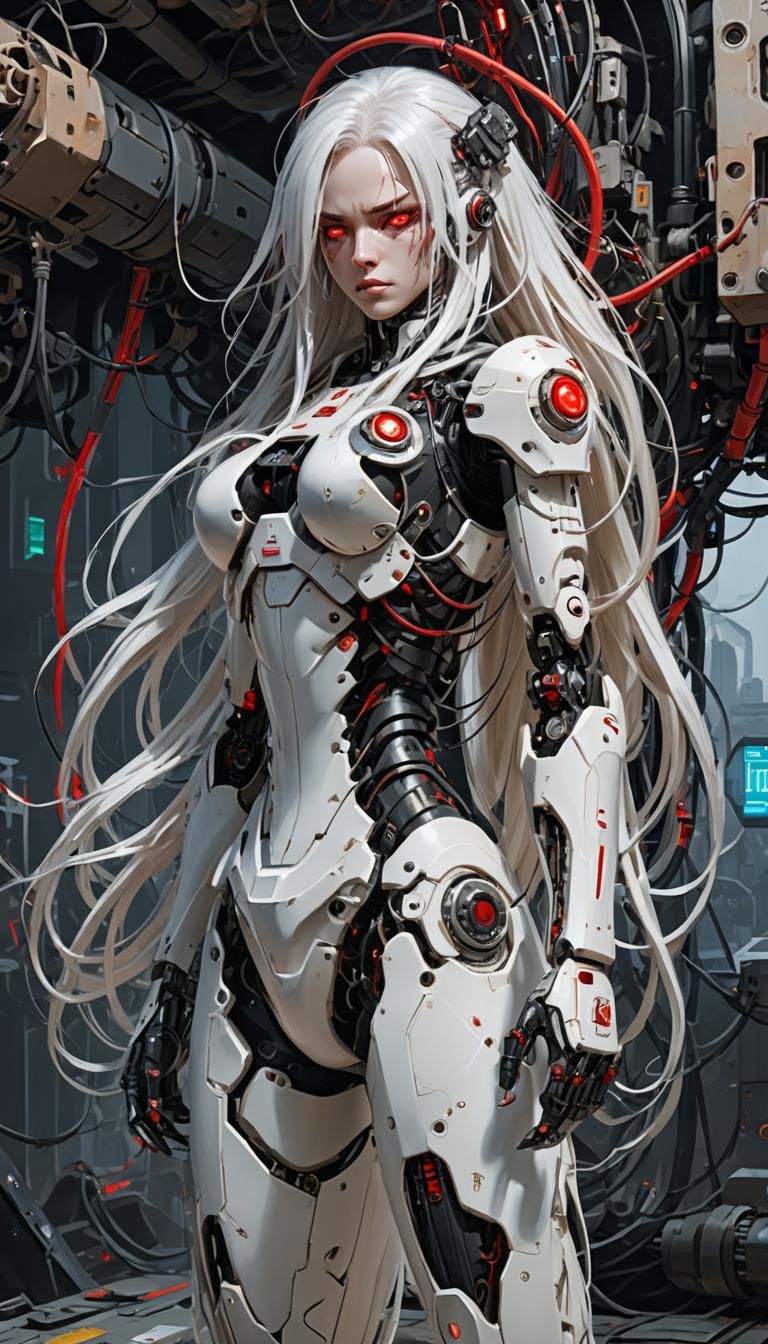 Cyborg Girl with Open Spine: Impasto Style